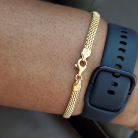 Gold over Sterling Silver Mesh Bracelet 5mm Mesh Gold Bracelet - Picture 3 of 6